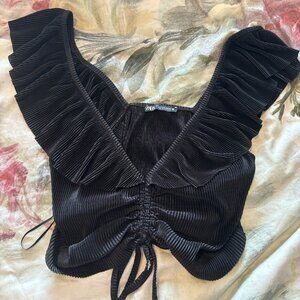 ZARA Black Crop Top – Butterfly Sleeves, Chic Fit, Size M